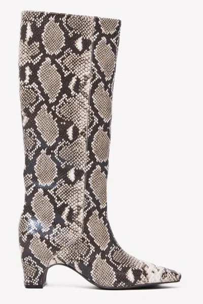St Agni Python Print Leather High Boots In Brown