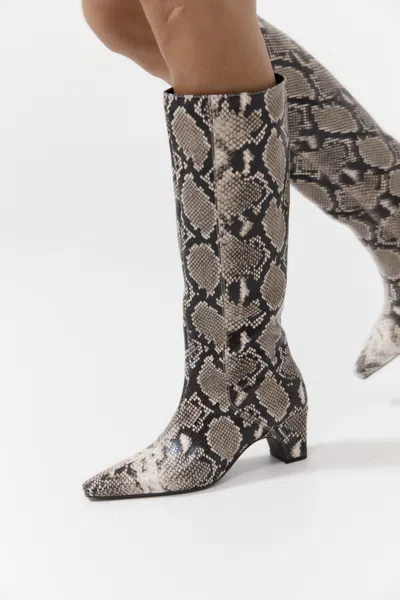 St Agni Python Print Leather High Boots In Brown