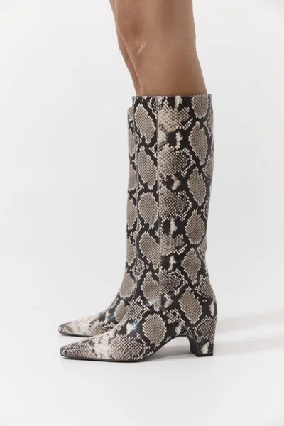 St Agni Python Print Leather High Boots In Brown