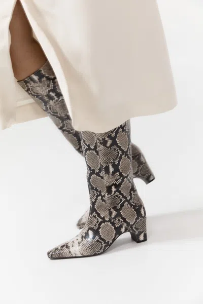 St Agni Python Print Leather High Boots In Brown