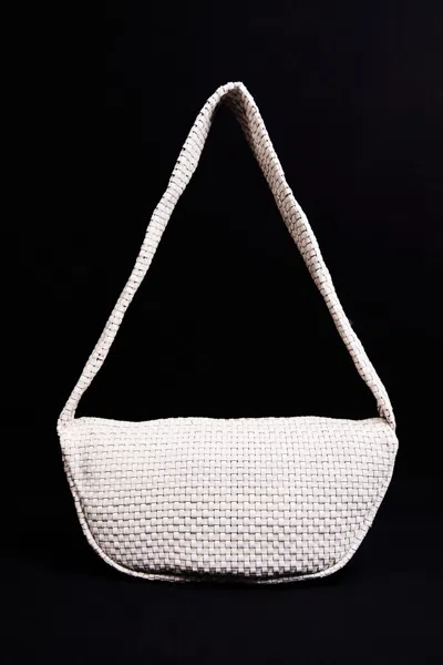 St Agni Lattice Weave Crescent Bag In Sand