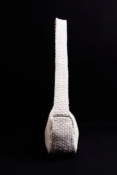 St Agni Lattice Weave Crescent Bag In Sand