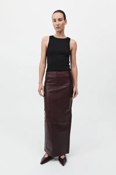 St Agni Exclusive Leather Maxi Column Skirt In Burgundy