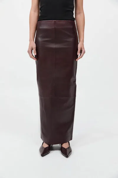 St Agni Exclusive Leather Maxi Column Skirt In Burgundy