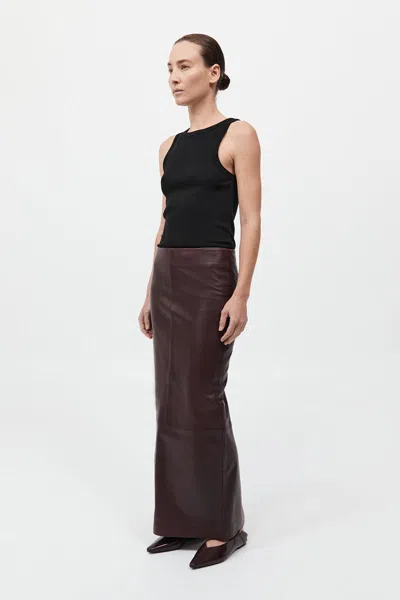 St Agni Exclusive Leather Maxi Column Skirt In Burgundy