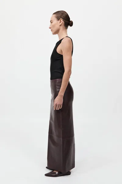 St Agni Exclusive Leather Maxi Column Skirt In Burgundy