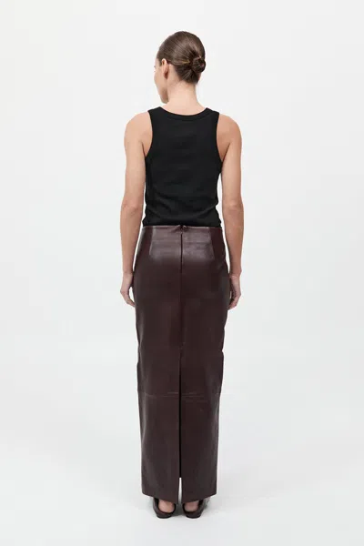 St Agni Exclusive Leather Maxi Column Skirt In Burgundy