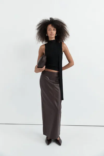 St Agni Exclusive Leather Maxi Column Skirt In Burgundy