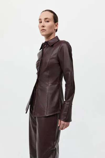 St Agni Leather Panelled Shirt In Burgundy