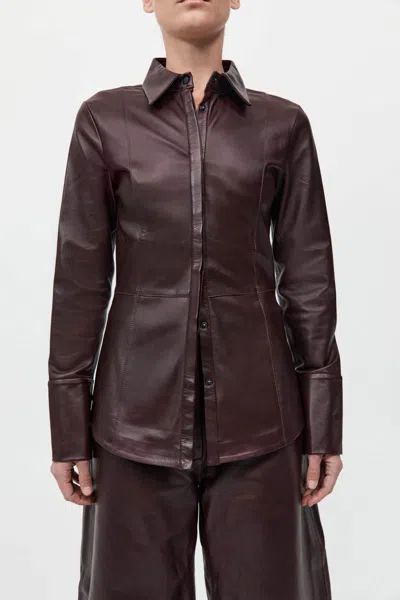 St Agni Leather Panelled Shirt In Burgundy