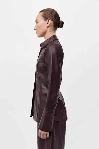 St Agni Leather Panelled Shirt In Burgundy