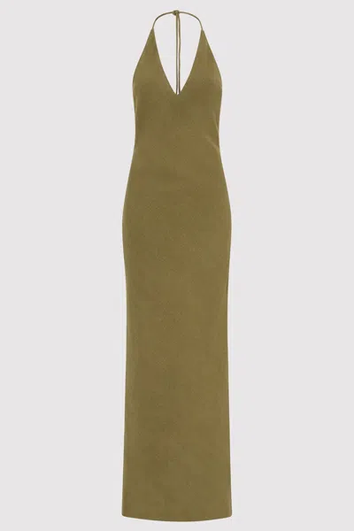 St Agni Linen Bias Halter Dress In Olive