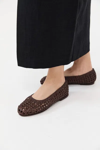 St Agni Macrame Mesh Ballet Flats In Brown