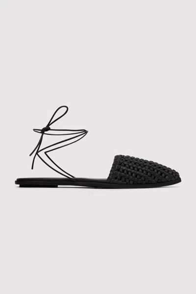 St Agni Macrame Mesh Tie Up Flats In Black