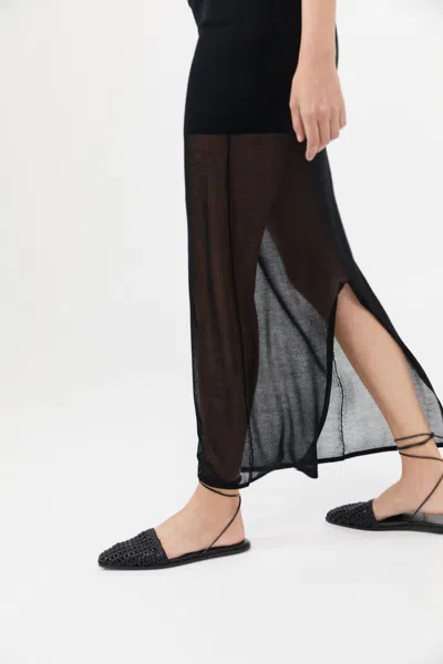 St Agni Macrame Mesh Tie Up Flats In Black