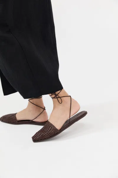 St Agni Macrame Mesh Tie Up Flats In Brown