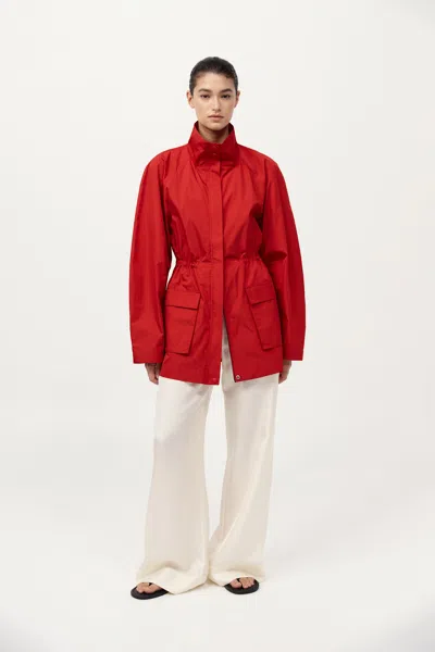 St Agni Stand Collar Paper Taffeta Parka In Red