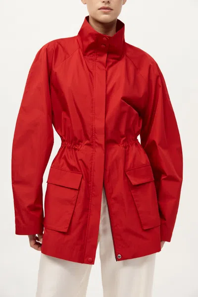 St Agni Stand Collar Paper Taffeta Parka In Red