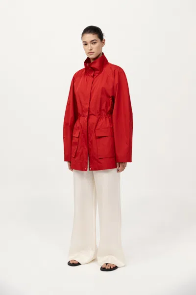 St Agni Stand Collar Paper Taffeta Parka In Red