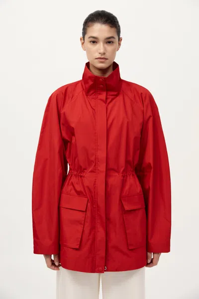 St Agni Stand Collar Paper Taffeta Parka In Red