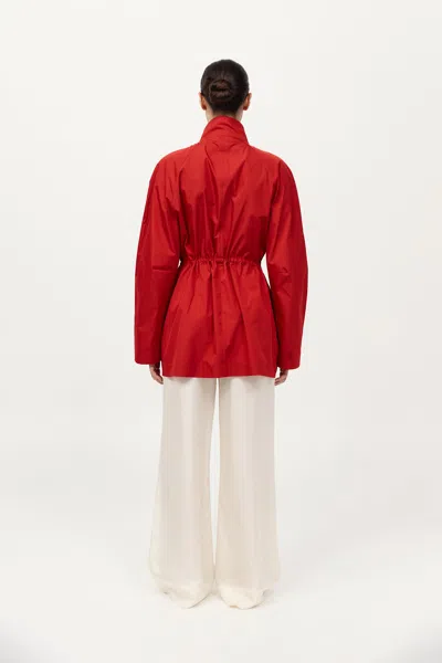 St Agni Stand Collar Paper Taffeta Parka In Red