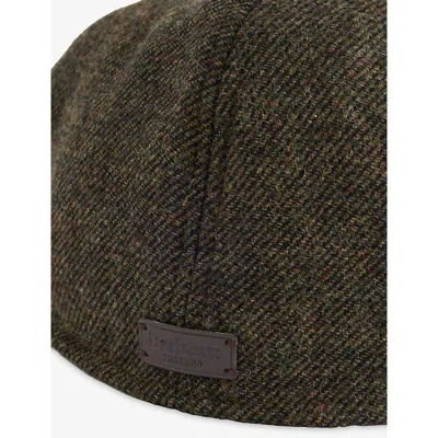 Barbour Mens Olive Twill Claymore Wool-blend Baker Boy Cap Xl In Black