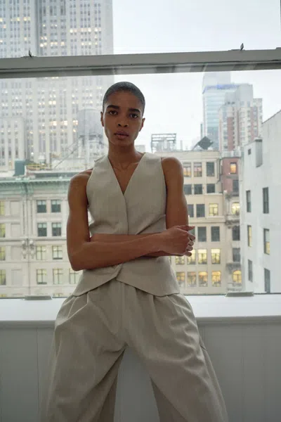 St Agni Pinstripe Wool Drawstring Pants In Brown