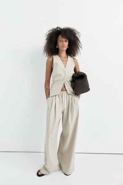 St Agni Pinstripe Wool Drawstring Pants In Brown