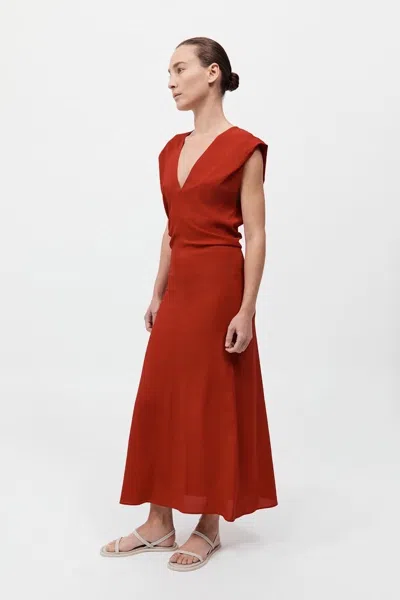 St Agni Plunge Draped Crepe Maxi Dress In Red