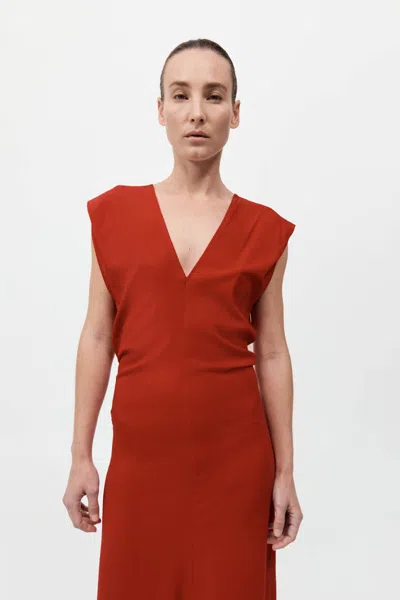 St Agni Plunge Draped Crepe Maxi Dress In Red