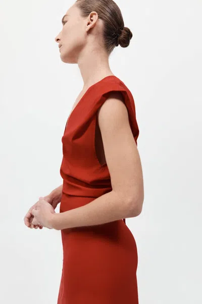 St Agni Plunge Draped Crepe Maxi Dress In Red