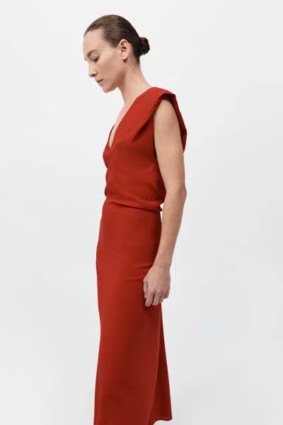 St Agni Plunge Draped Crepe Maxi Dress In Red
