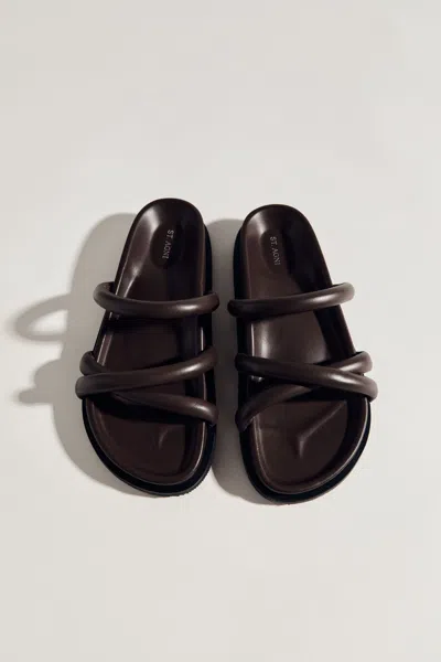 St Agni Brown Soft Cross Strap Slippers In Brown