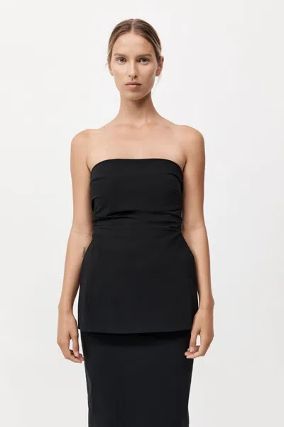 St Agni Bandeau Tie-back Pleated Cotton-blend Top In Black