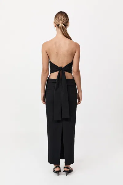 St Agni Bandeau Tie-back Pleated Cotton-blend Top In Black