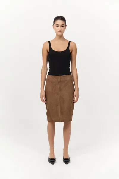 St Agni Suede Pencil Skirt In Toffee In Brown
