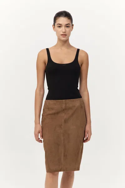 St Agni Suede Pencil Skirt In Toffee In Brown
