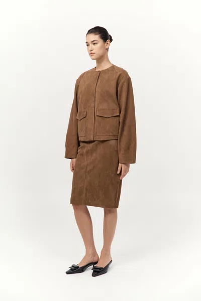 St Agni Suede Pencil Skirt In Toffee In Brown