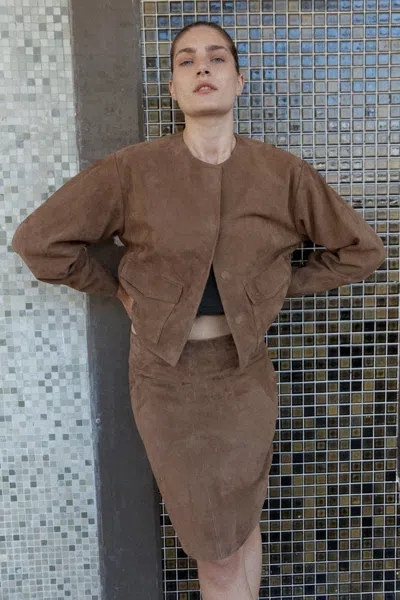 St Agni Suede Pencil Skirt In Toffee In Brown