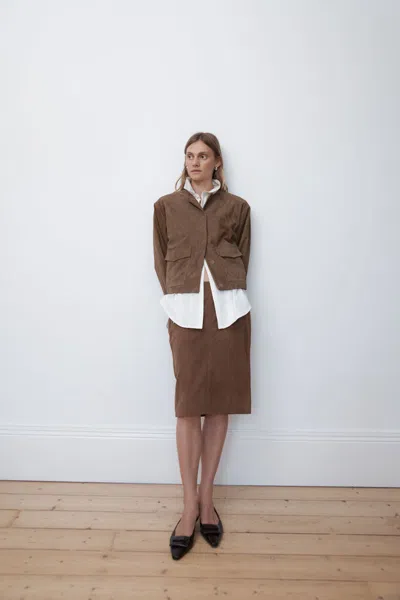 St Agni Round-neck Long-sleeve Casual Jacket In Brown