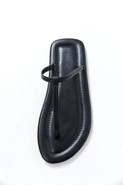 St Agni T Slide Leather Sandals In Black