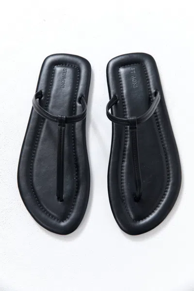 St Agni T Slide Leather Sandals In Black