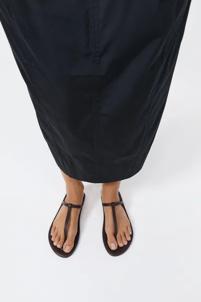 St Agni T Slide Leather Sandals In Brown