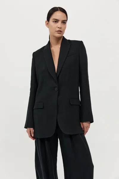 St Agni Tailored Linen Blazer In Black