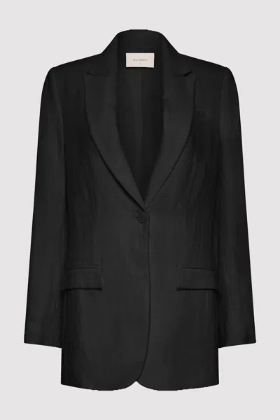 St Agni Tailored Linen Blazer In Black