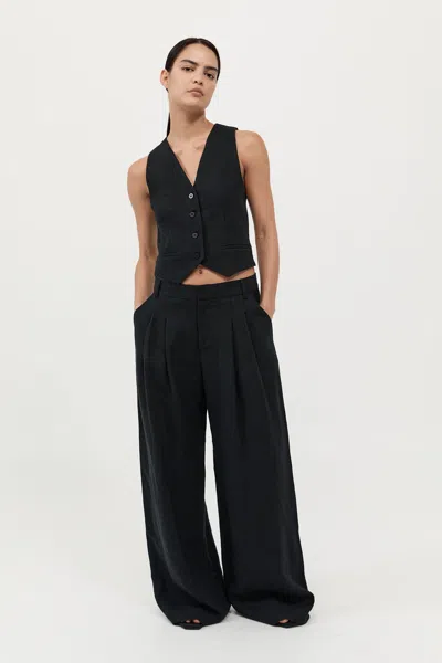 St Agni Tailored Linen Vest In Black