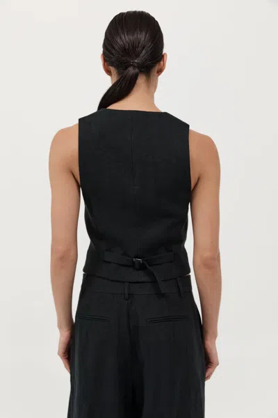 St Agni Tailored Linen Vest In Black