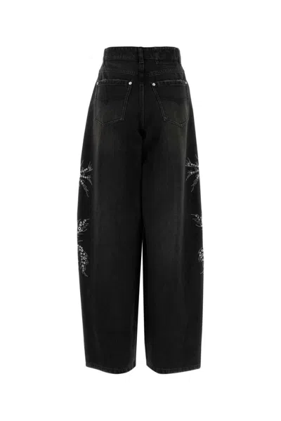 Blumarine Black Jeans With Belt Loops And Embroidery On The Front In Denim Woman In Black