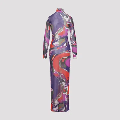Pucci Sheer Long Sleeve Dress With Ruffled Collar In Multi