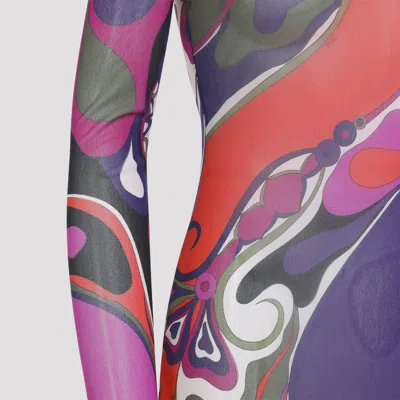 Pucci Sheer Long Sleeve Dress With Ruffled Collar In Multi